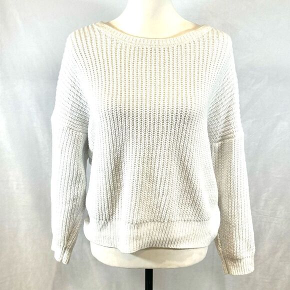 White lace up twist back sweater size large - Picture 2 of 6